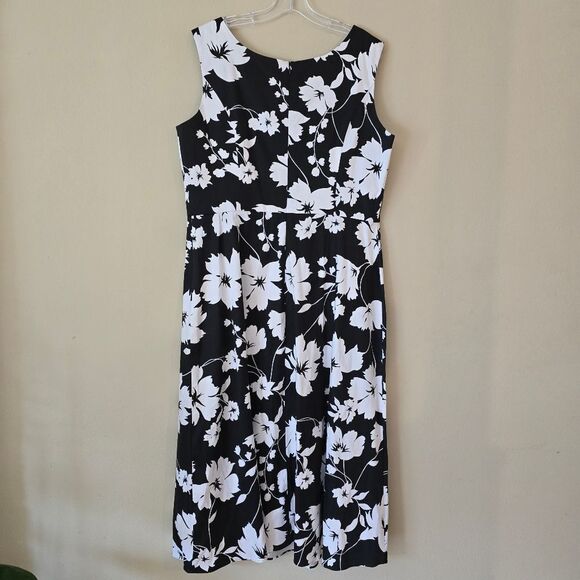 Coldwater Creek Women's Midi Dress Size 18 Floral Print Black White Modest - Picture 4 of 5